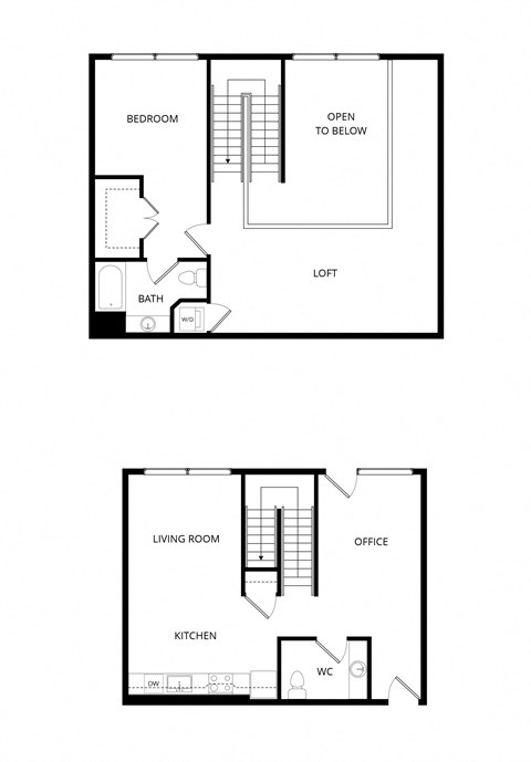Floor plan for 1 bed, 2 baths, 1250 sqft